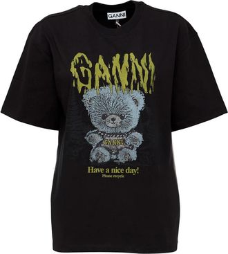 Ganni Forest Teddy T-Shirt - Dames - T-shirts - Zwart - XS - Katoen - Tops