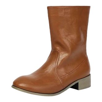 Generic Womens Vintage Style Mid Calf Boots Round Toe Med Chunky Heel With Platform Slip On Design For Casual Daily Wear