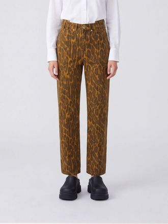 Ganni Jeans straight a vita alta in denim organico con stampa animalier