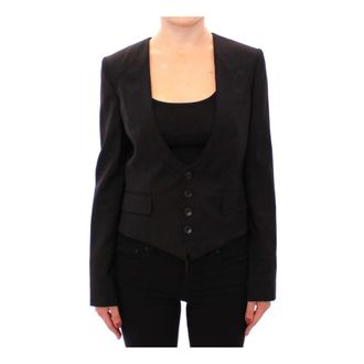 Dolce & Gabbana Blazers, female, Black, XS, Silk Blend Scarf Print Blazer Jacket