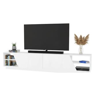 Dmora Dmora - Mueble De Televisi&oacute;n Nyx, Aparador De Sal&oacute;n, Mueble Bajo Para Tv, Base De Pared Equipada, 240x37h47 Cm, Blanco, Con Embalaje Reforzado
