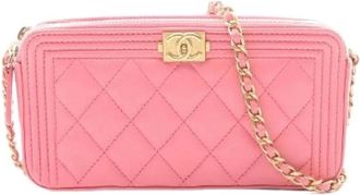 Chanel Pre-owned Boy Lambskin Shoulder Bag - Dames - Vintage Schoudertas - Roze - ONE Size - Leer - Vintage