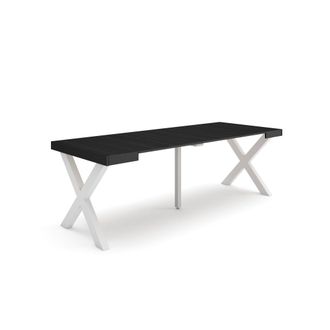 Skraut Home Skraut Home - Mesa Consola Extensible, Mesa Comedor Plegable, 220, Para 10 Comensales, Patas Madera Maciza, Estilo Moderno, Negro