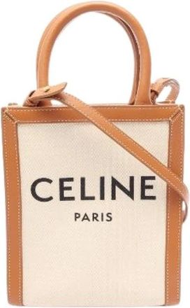 Celine Pre-owned Mini Vertical Cabas Canvas Leather 2way Bag - Dames - Vintage Shopper - Beige - ONE Size - Leer - Vintage