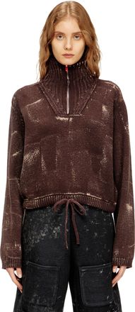 Diesel Half-zip jumper with distressed effect - Knitwear - Woman - Brown