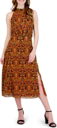 Julia Jordan Mock Neck Sleeveless Midi Dress in Mustard Multi at Nordstrom Rack, Size 10