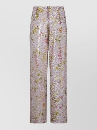 Alberta Ferretti sequin floral high waist wide leg trousers