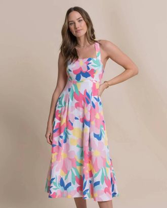 Southern Tide Cinzia Printed Cross Strap Dress In Classic White