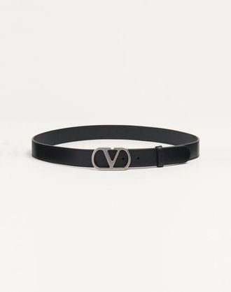 Valentino Garavani Vlogo Signature Belt In Shiny Calfskin 30 Mm Man BLACK 085