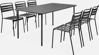 Sweeek Set Mesa De Jard&iacute;n Bistr&oacute; De Acero Con 6 Sillas, 160cm