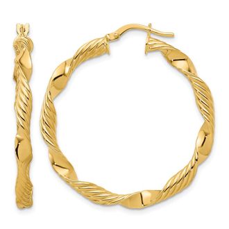 Diamond2Deal 14K Yellow Gold Textured Round Hoop Earrings 27.54 mm