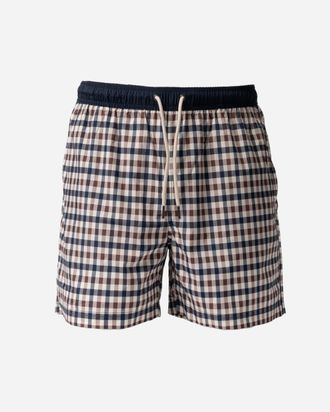 Aquascutum Mens Iconic Volley Swim Shorts - Club Check Waist in Dark_Blue - Dark Blue Nylon - Size X-Large