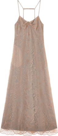 Emporio Armani Long Embroidered Tulle V Neck Dress