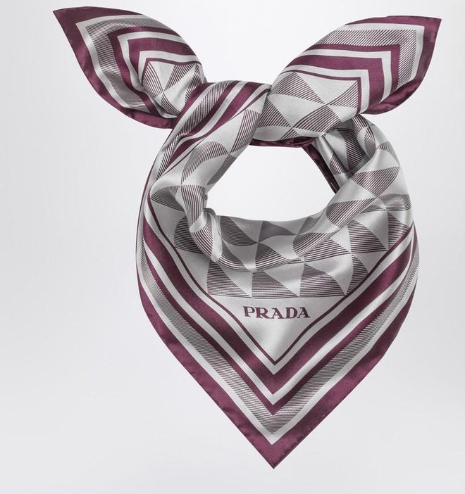 Mauve printed silk twill scarf 55x55