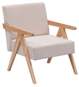 Nordlys Scandinavian Lounge Armchair with Wooden Frame & Fabric in Beige