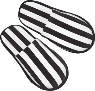 Generic Fuzzy Slippers Black White Stripes,Vertical Lines Fluffy Slippers Comfy Non Slip House Slipper For Spa Indoor Guest L