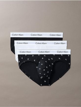 Calvin Klein Mens Icon Cotton Stretch 3-Pack Hip Brief - Black - XL