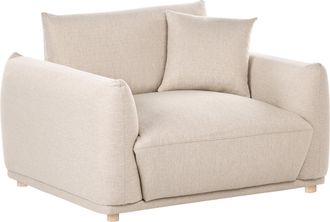 Beliani Sill&oacute;n De Sala De Estar Con Respaldo Tapizado En Tela Y Patas De Madera Beige Jubek