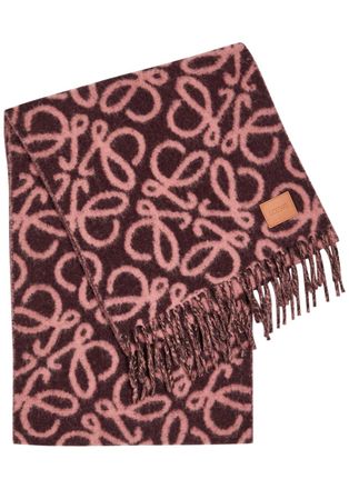 Loewe Anagram Checked Wool and Cashmere-blend Scarf - Pink - One Size