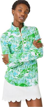 Lilly Pulitzer UPF 50+ Skipper Popover Womens Long Sleeve Pullover Capri Blue Galloping Gals : XXS, Cotton/Polyester/Rayon