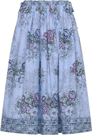 Pierre-Louis Mascia Rhi Bloemenprint A-lijn Midi Rok - Dames - Midirokken - Blauw - ONE Size - Katoen - Rokken