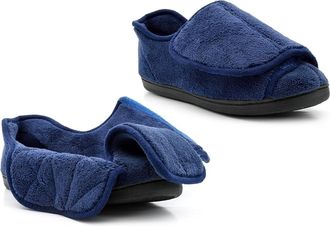 Generic Mens Wide Slippers Ladies Wide Fit Slippers Size 9 Mens Touch Fastening Slipper Size 10 Ladies Comfort Slipper Comfort Touch Fastening Sizes 7-12 Navy