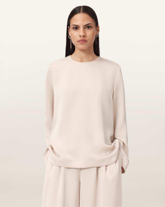 AllSaints Polyester Leanne Satin Relaxed Top, Size: UK 14/US 10