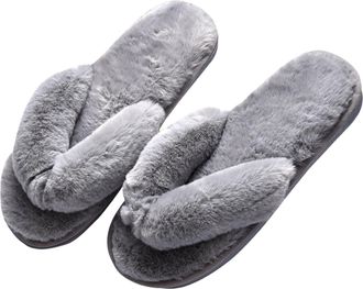 Generic Extra Wide Slippers For Swollen Feet Ladies Womens House Shoes Lightweight for Ladies Winter Plush Anti-Skid Rubber Sole Flat Home Slippers Winter Chr