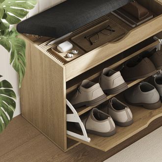 Vicco Banco Para Zapatos Schufy, Sonoma, 60 X 51 Cm Con 2 Compartimentos, Vicco