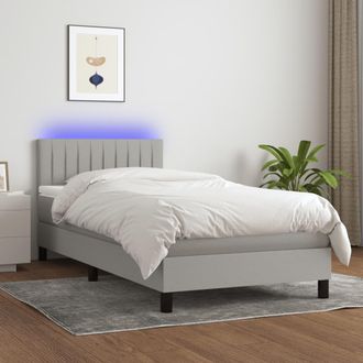 vidaXL Cama Box Spring Colch&oacute;n Y Luces Led Tela Gris Claro 90x200 Cm Vidaxl