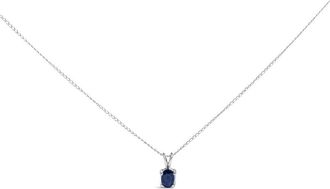 House of Brilliance 14K White Gold 6x4MM Oval Shaped Shaped Blue Sapphire Solitaire Pendant Necklace