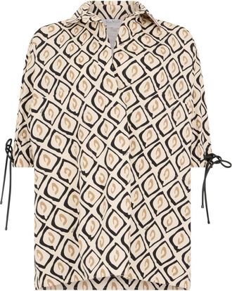 Max Mara Oversized Poplin Shirt met Print - Dames - Overhemden - Beige - M - Katoen - Overhemden