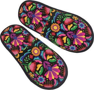 Generic Camping Slippers Colorful Flower Mexican Warm House Shoes Non Slip Indoor Slipper Bedroom Slipper For Casual Winter L