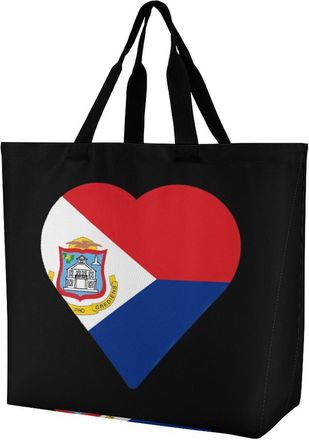 Generic Country Flag Of Sint Maarten Reusable Shopping Bags Large Capacity Grocery Bag Heavy Duty Tote for Women 40x40x16cm