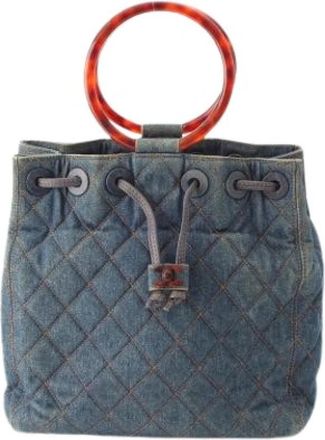 Chanel Pre-owned Quilted Denim Bucket Bag - Dames - Vintage Tas - Blauw - ONE Size - Denim - Vintage