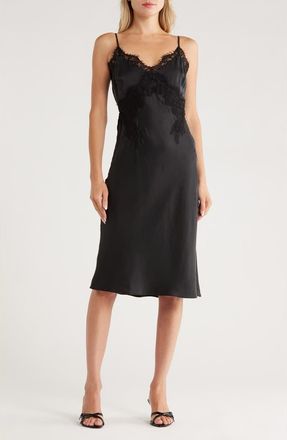 L'agence Song Lace Trim Midi Slipdress in Black at Nordstrom Rack, Size 10