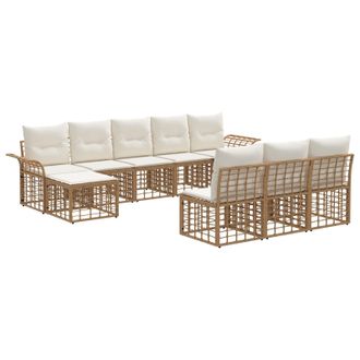 vidaXL Conjunto De Sof&aacute;s De Exterior 9 Pcs Natural Y Crema Poli&eacute;ster Vidaxl