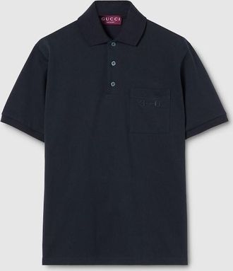 Gucci Cotton Piquet Polo Shirt With Embroidery, Size XXXL, Blue, Ready-to-wear