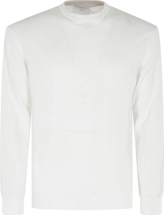 Eleventy Maglia girocollo manica lunga - Heren - Ronde hals truien - Wit - 2XL - Truien & Vesten