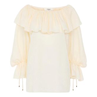 Chlo&eacute; Blouses, female, White, Size: S Fluid Ruffle Top