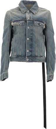 Rick Owens Blue Faded Strap Detail Denim Jacket