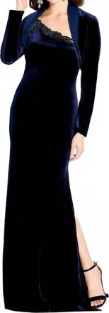 Cameron Blake Beaded Off Shoulder Evening Gown In Navy