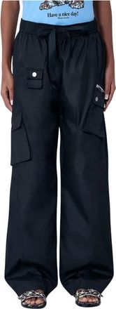 Ganni Logo Motief Trainingsbroek - Dames - Wijde Broeken - Zwart - XS - Broeken