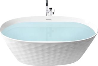 Beliani Ba&ntilde;era Moderna Independiente Ovalada 150 X 75 Cm Acr&iacute;lico Acabado Brillante Dise&ntilde;o Rombos Blanco Chubut