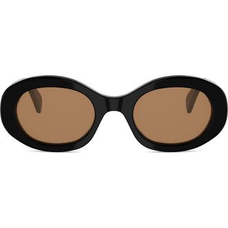 Celine Triomphe 52mm Oval Sunglasses in Shiny Black /Roviex at Nordstrom