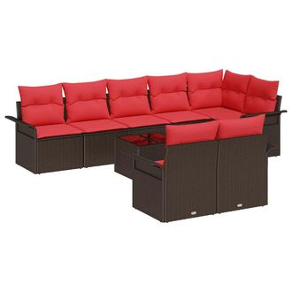 vidaXL Conjunto De Sof&aacute; De Jard&iacute;n 9 Pcs Marr&oacute;n Rat&aacute;n Sint&eacute;tico Vidaxl