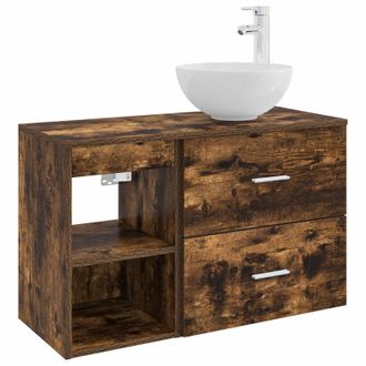 vidaXL Juego De Muebles De Ba&ntilde;o 2 Pcs Roble Ahumado Vidaxl