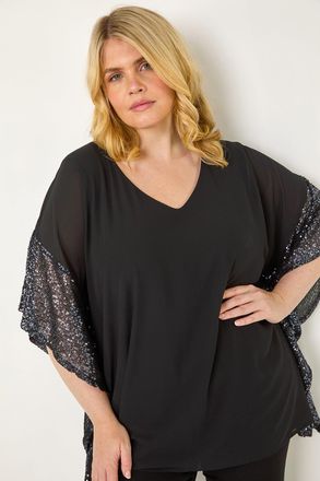 Roman Sequin Trim Overlay Top