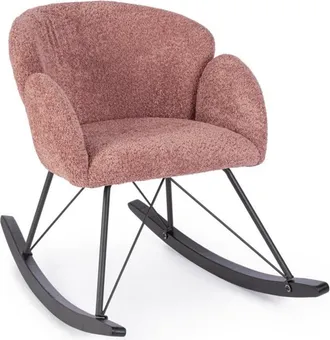 Konte Design Sillón de tela efecto bouclé óxido y base de madera de caucho