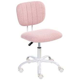 Beliani Silla Giratoria De Escritorio Elegante Tapizado De Tela Estructura De Hierro Oficina En Casa Habitaci&oacute;n Infantil Altura Ajustable Sin Reposabrazos Ros